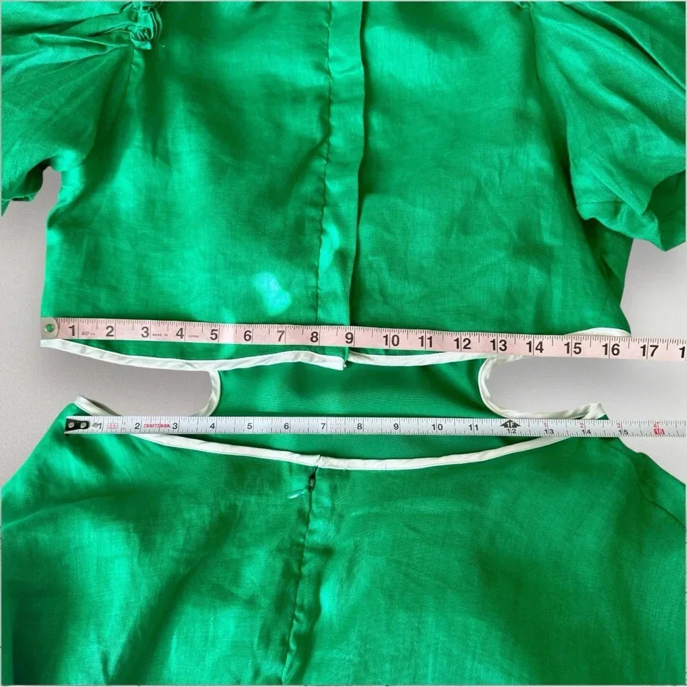 NWT MACKENZIEMODE Puff Sleeve Tiered Maxi Dress in Emerald Size 8 - Picture 11 of 16
